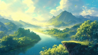 俯瞰云雾山谷河流