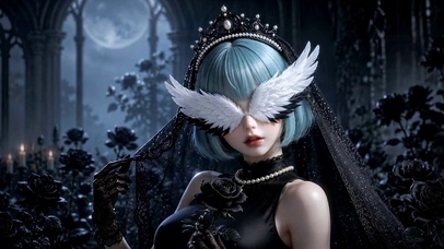 暗夜黑玫瑰翅膀遮眼美少女