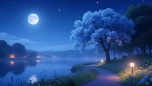 夜晚湖泊美景