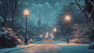 冬日雪花静谧街道夜晚