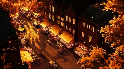 秋日绚烂黄昏城市集市