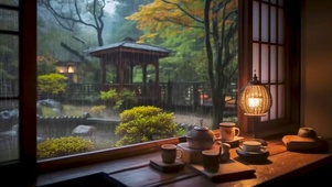 雨天窗外庭院