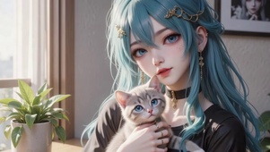 温馨的女孩和猫