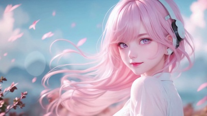 阳光治愈清纯粉色长发美女回眸