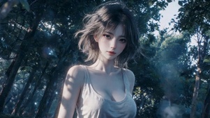 林间清新短发少女