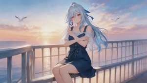 晚霞海边女孩