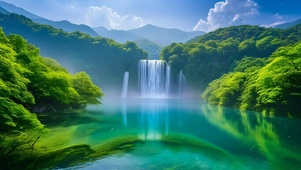 绿色山水瀑布