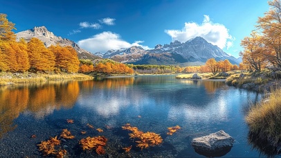 蓝天阳光秋日清新湖泊
