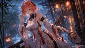雨夜古风粉发美少女
