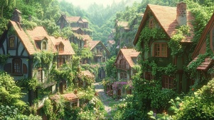 绿色夏日清新古镇小屋