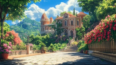 清新夏日唯美城堡风景