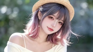 治愈微笑草帽少女