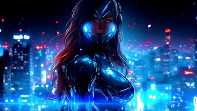 窗外雨中的机甲女战士