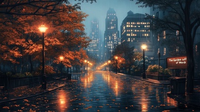 秋日城市街道静谧雨夜