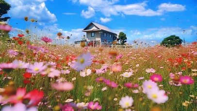 唯美花海小屋风景