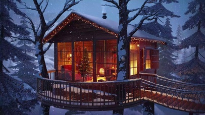 冬季暴风雪温暖树屋
