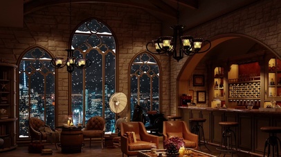 唯美雪天城市酒吧