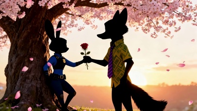 晚霞落日樱花树下朱迪尼克