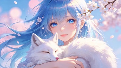 怀抱白狐的少女