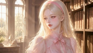 暖光书房温柔金发美少女