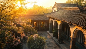 黄昏落日传统古城建筑