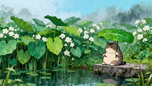 雨季躲雨的猫咪