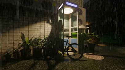 夜晚雨天街角电话亭