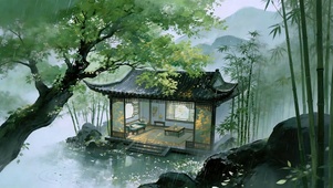竹雨映闲亭