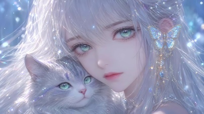 银发少女与猫