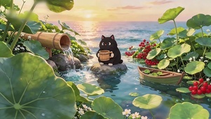 海边接水小猫