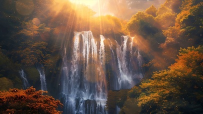 护眼森林绿景瀑布景色