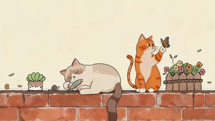 墙头玩耍的猫咪