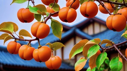 树上的柿子熟了