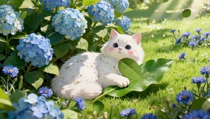 护眼户外白猫咪可爱萌系小清新