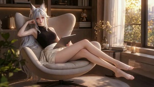 窗边银发狐耳少女心月狐