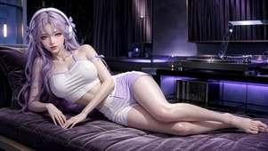 紫发耳机清纯美少女