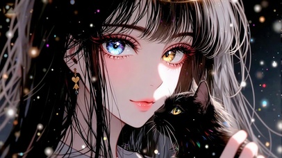 异瞳星夜猫和少女