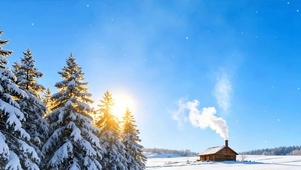 雪景树木房屋双屏