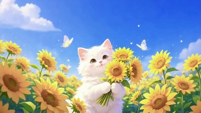 向日葵白猫