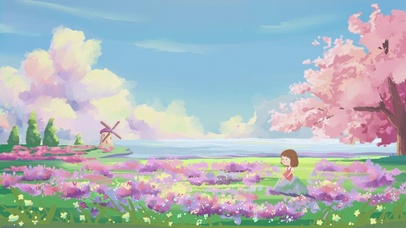 春天蓝天白云唯美花海