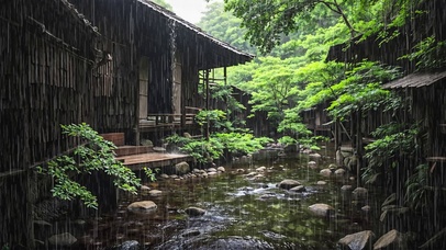 【雨景】木屋后的池塘