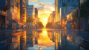 浪漫静谧城市黄昏街道