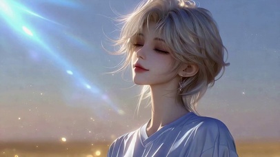 逆光治愈短发二次元美少女