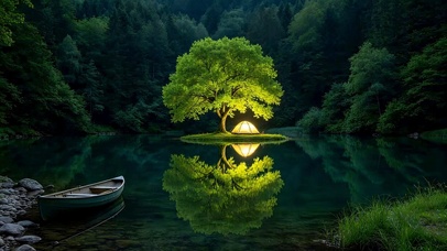 山林间湖中小树