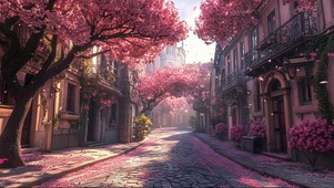 欧式建筑樱花大道