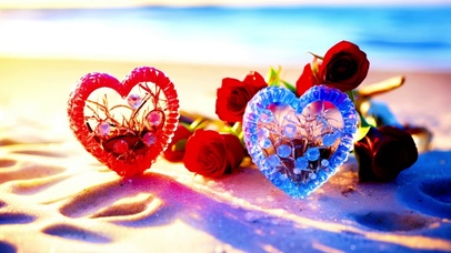 沙滩上的琉璃爱心