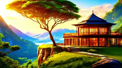 山中的树木和建筑
