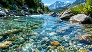 清澈山间溪流远山风景