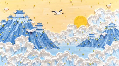 仙山云阁·飞鸟织霞