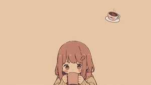 喝咖啡可爱动漫插画女孩